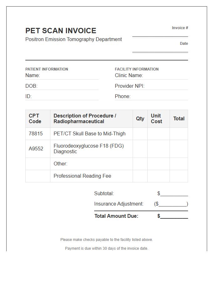 Positron Emission Tomography Invoice Template