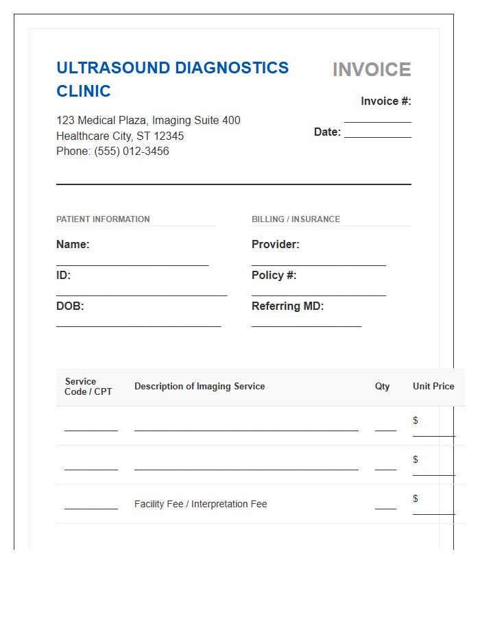 Professional Ultrasound Imaging Invoice Template