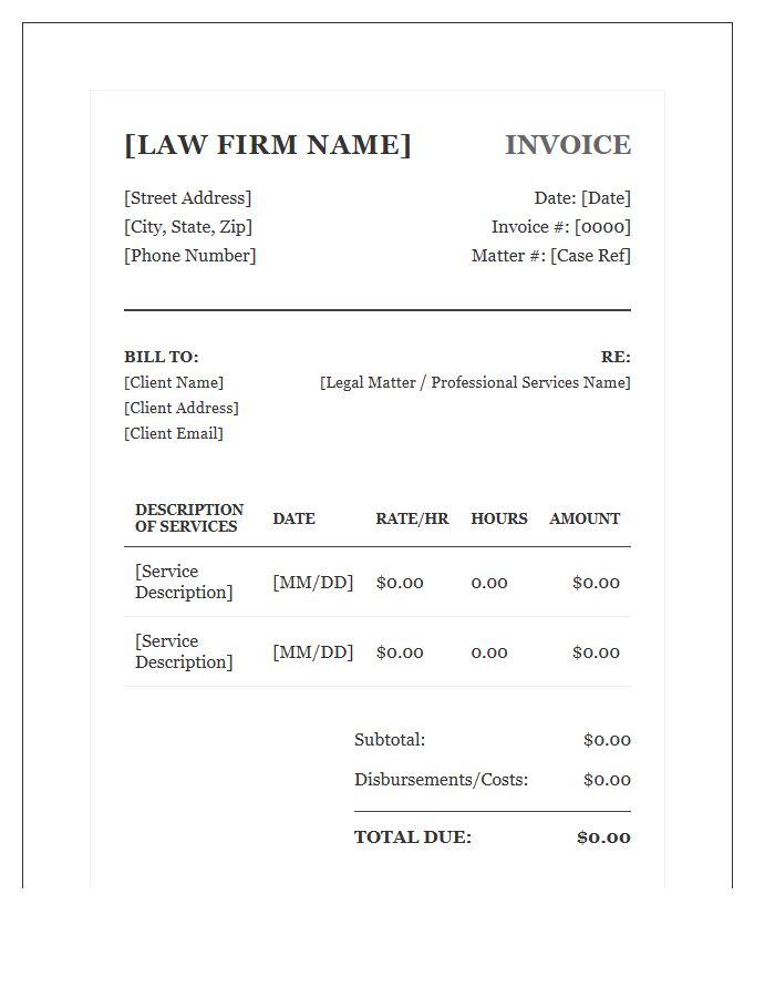Boutique Law Firm Administrative Invoice Template