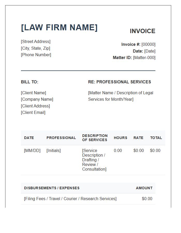 Corporate Law Firm Monthly Invoice Template