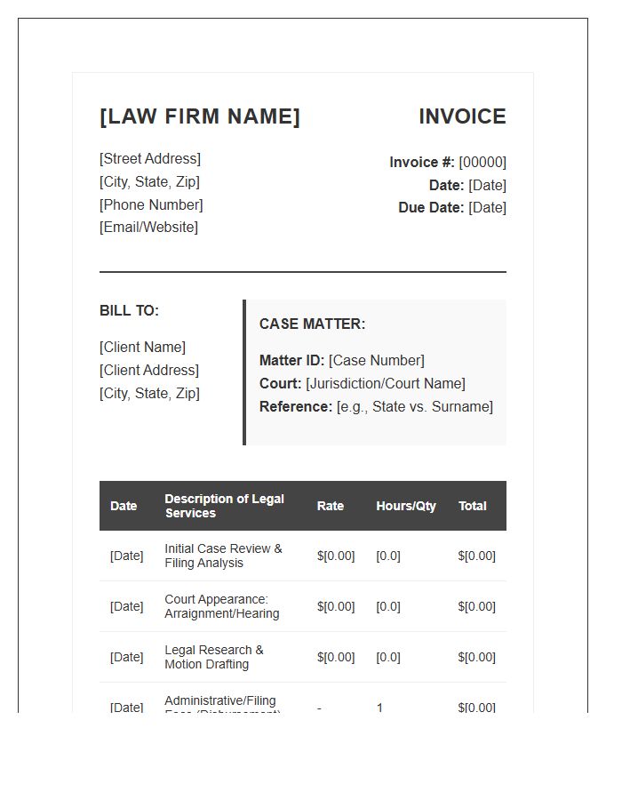 Criminal Defense Lawyer Professional Invoice Template