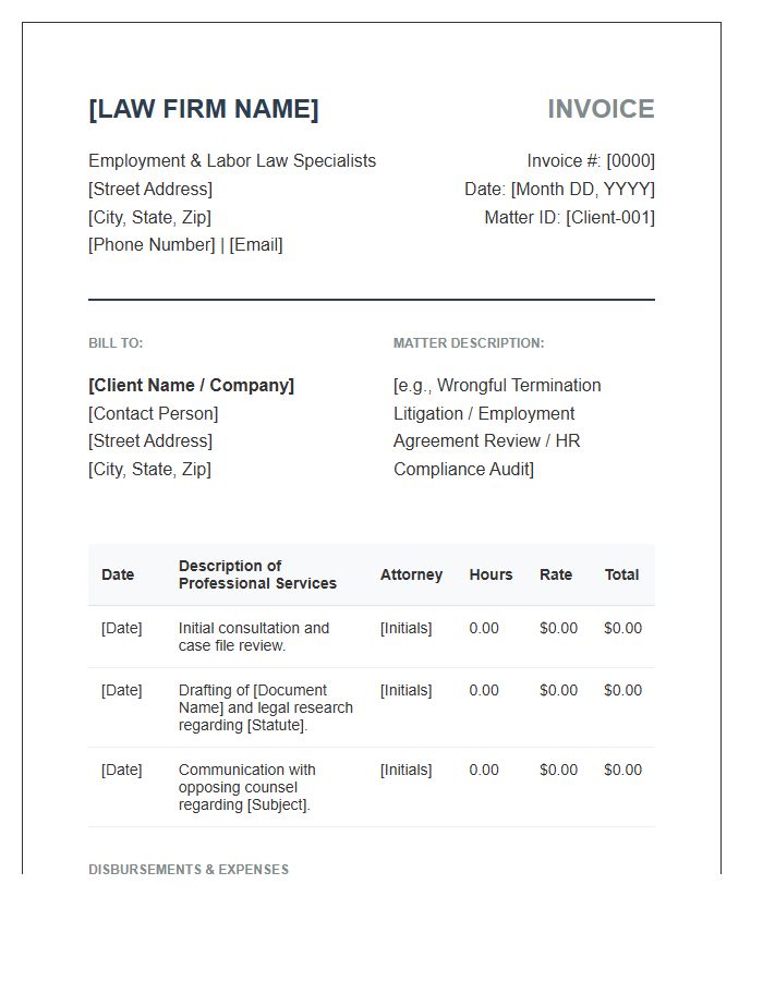 Employment Law Firm Invoice Template