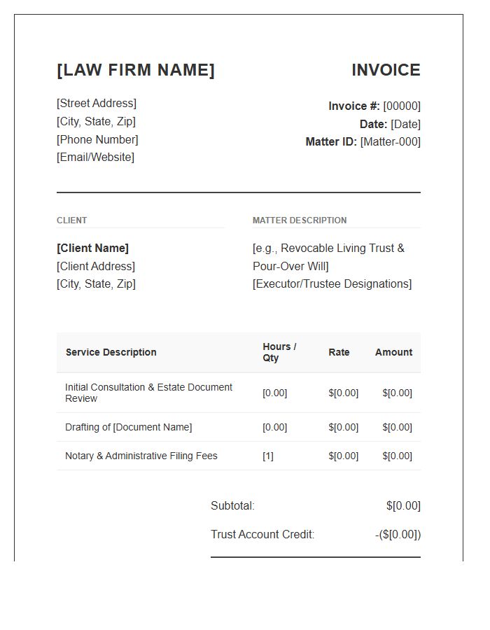 Estate Planning Attorney Professional Invoice Template