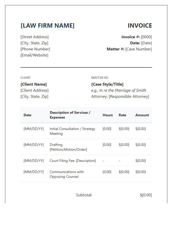 Family Law Practice Invoice Template