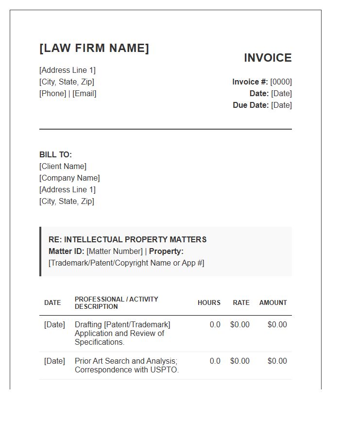 Intellectual Property Attorney Invoice Template