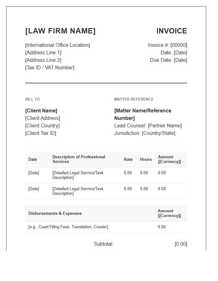 International Legal Counsel Invoice Template