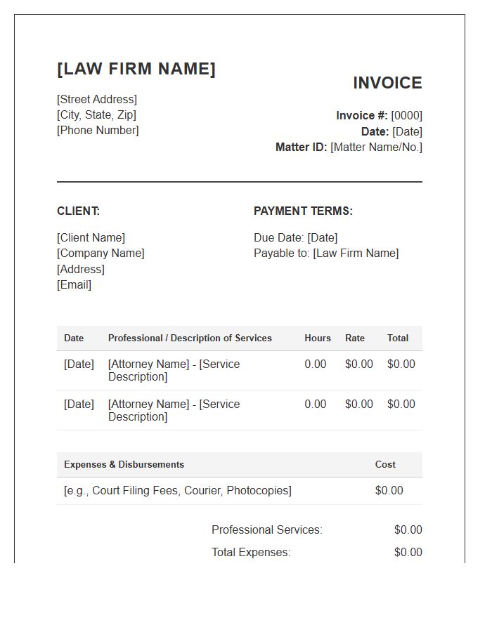 Law Firm General Billing Invoice Template