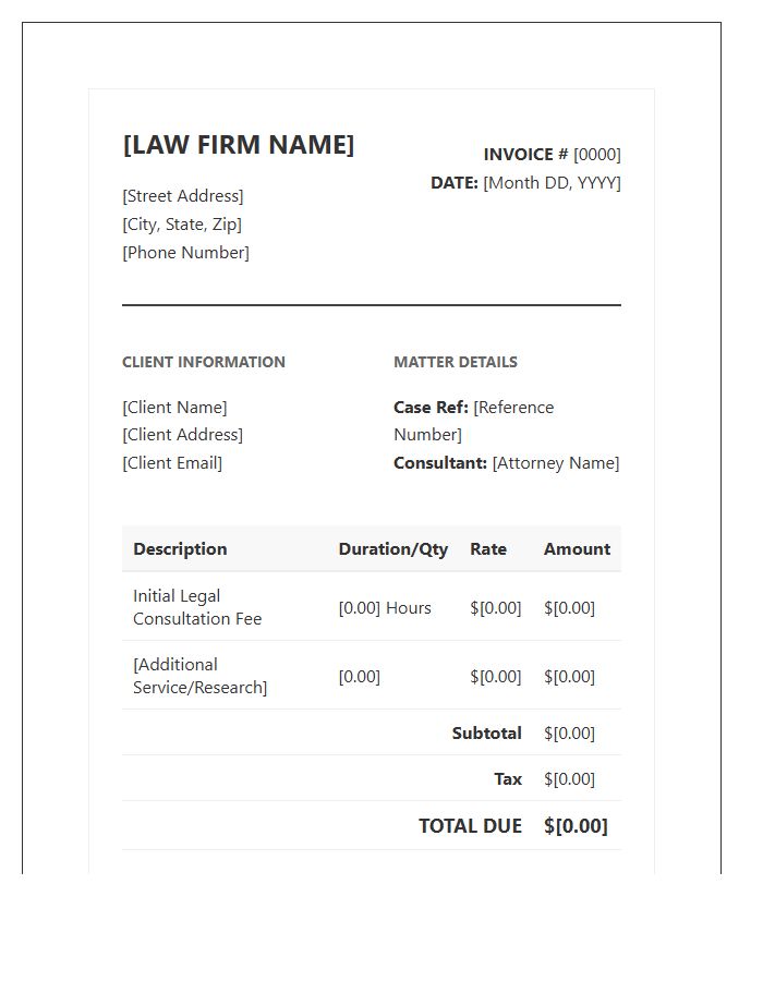 Law Office Consultation Fee Invoice Template