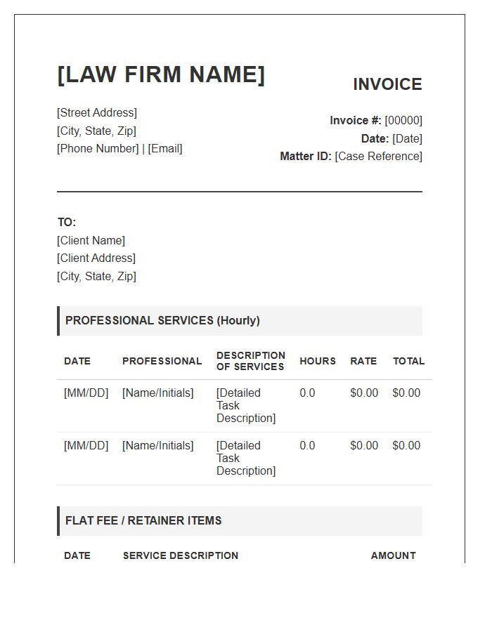 Legal Fee Structure Professional Invoice Template