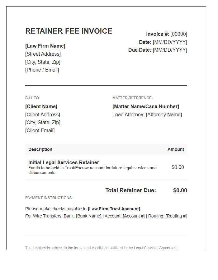Legal Services Retainer Fee Invoice Template