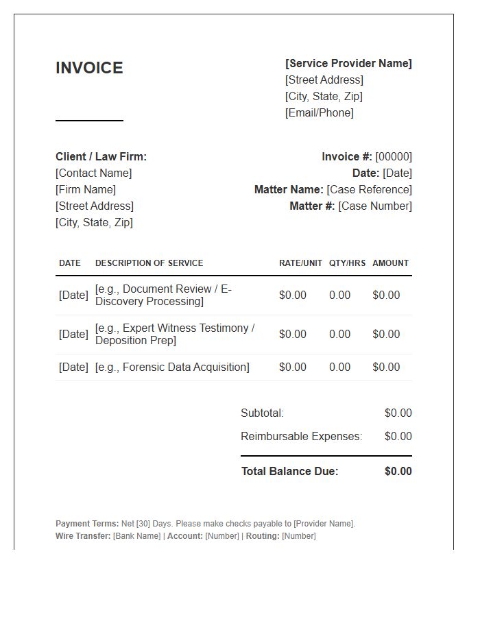 Litigation Support Services Invoice Template