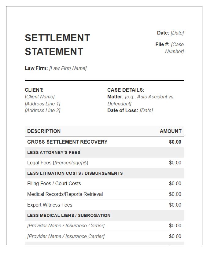 Personal Injury Settlement Invoice Template