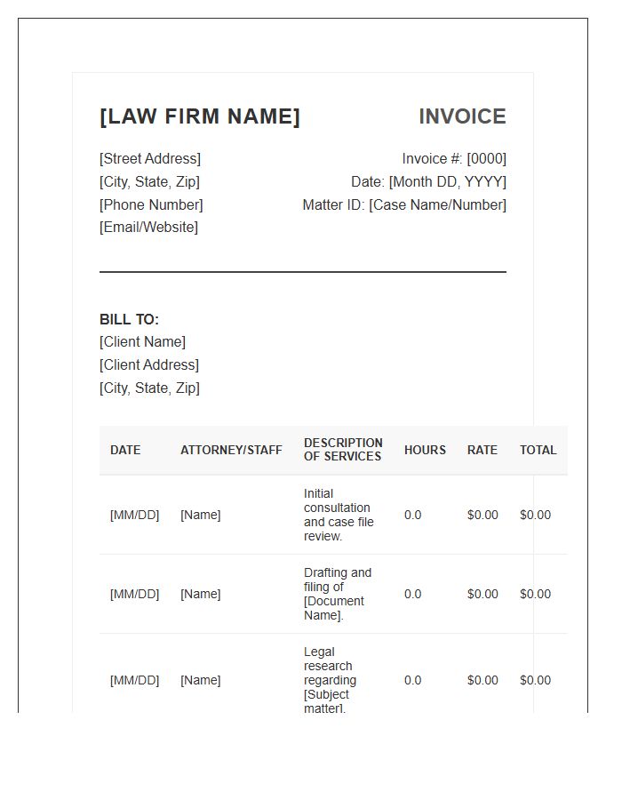 Professional Attorney Hourly Billing Invoice Template