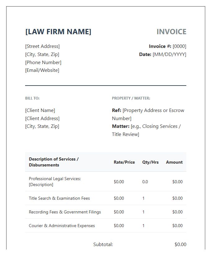 Professional Real Estate Lawyer Invoice Template