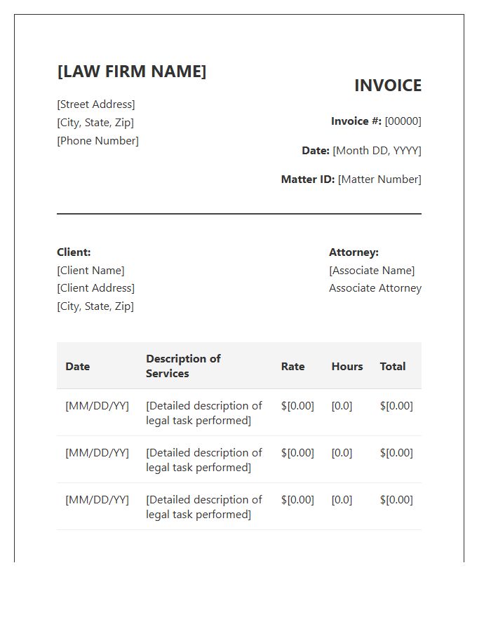Associate Attorney Hourly Rate Invoice Template