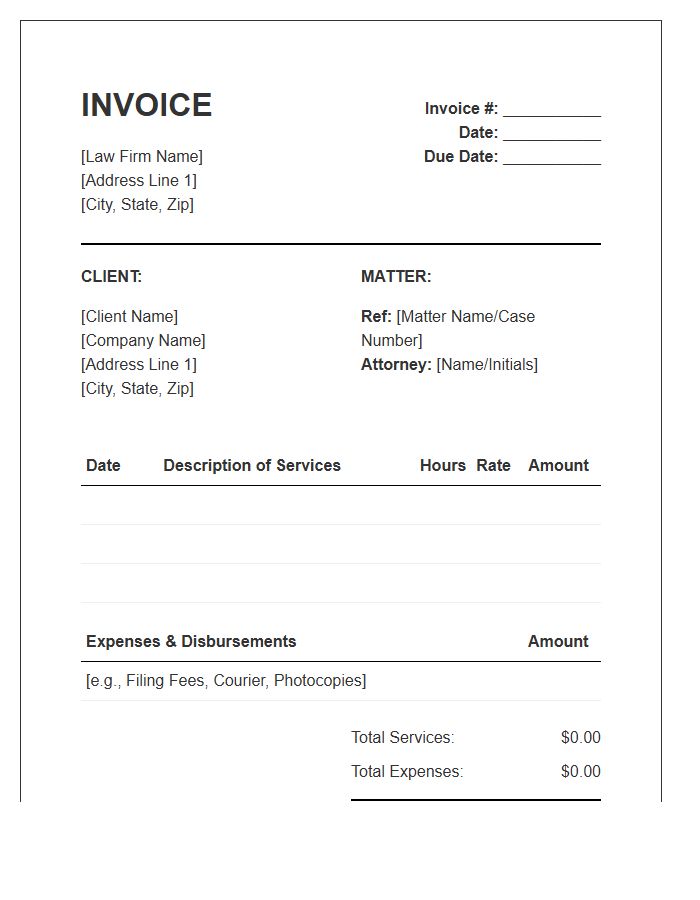 Attorney Client Hourly Billing Invoice Template