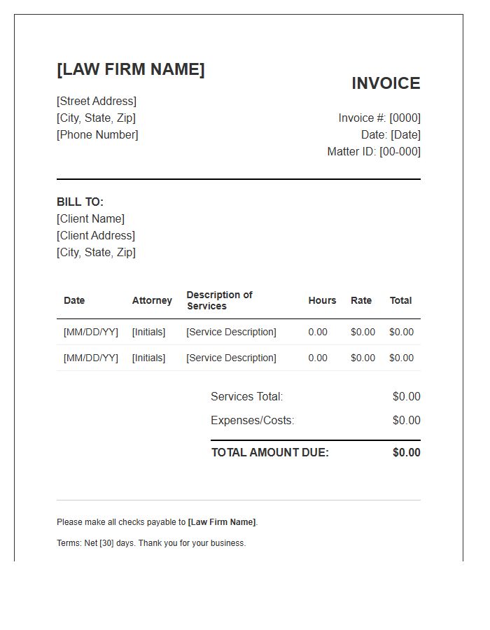 Attorney Hourly Billing Summary Invoice Template