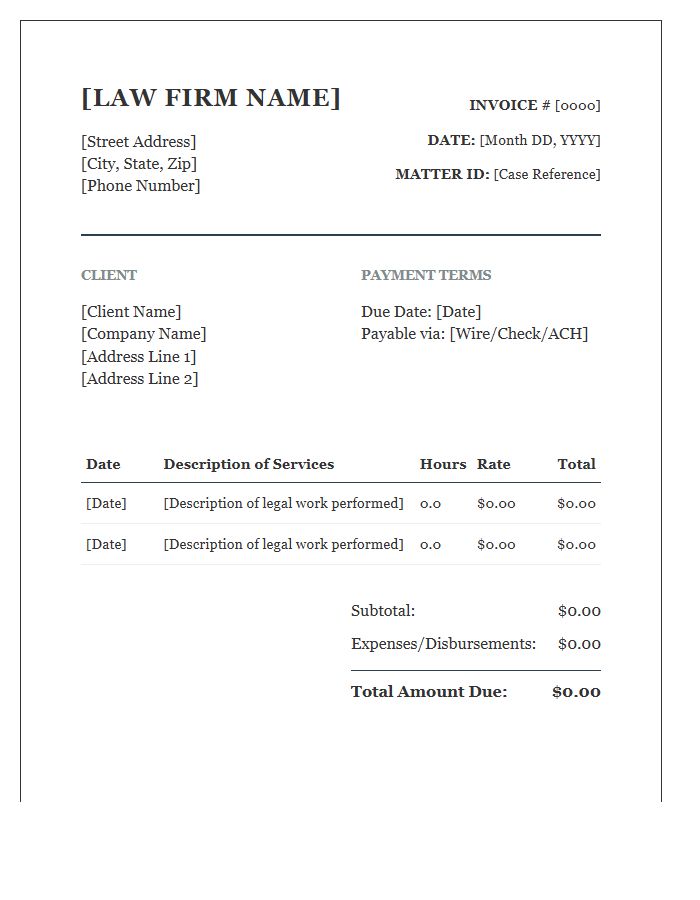 Boutique Law Firm Hourly Invoice Template
