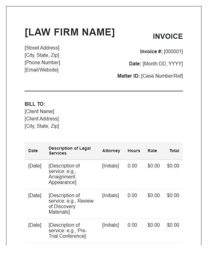 Criminal Defense Attorney Hourly Invoice Template