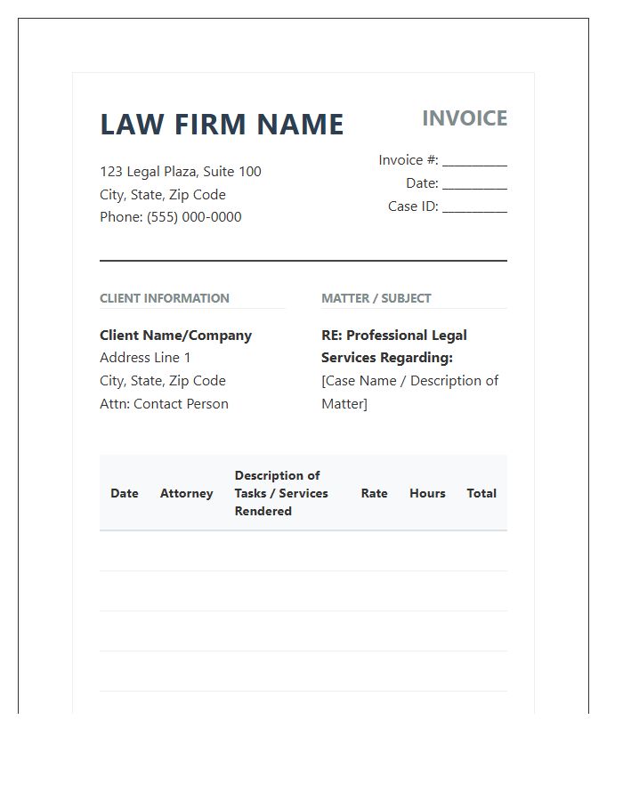 Detailed Attorney Hourly Task Invoice Template