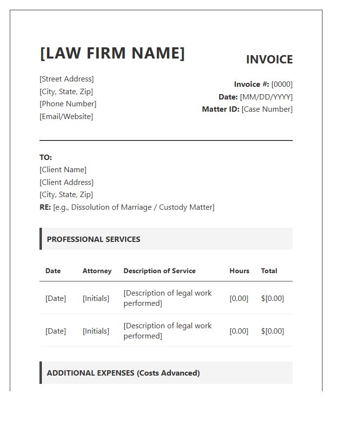 Family Law Attorney Hourly Billing Invoice Template