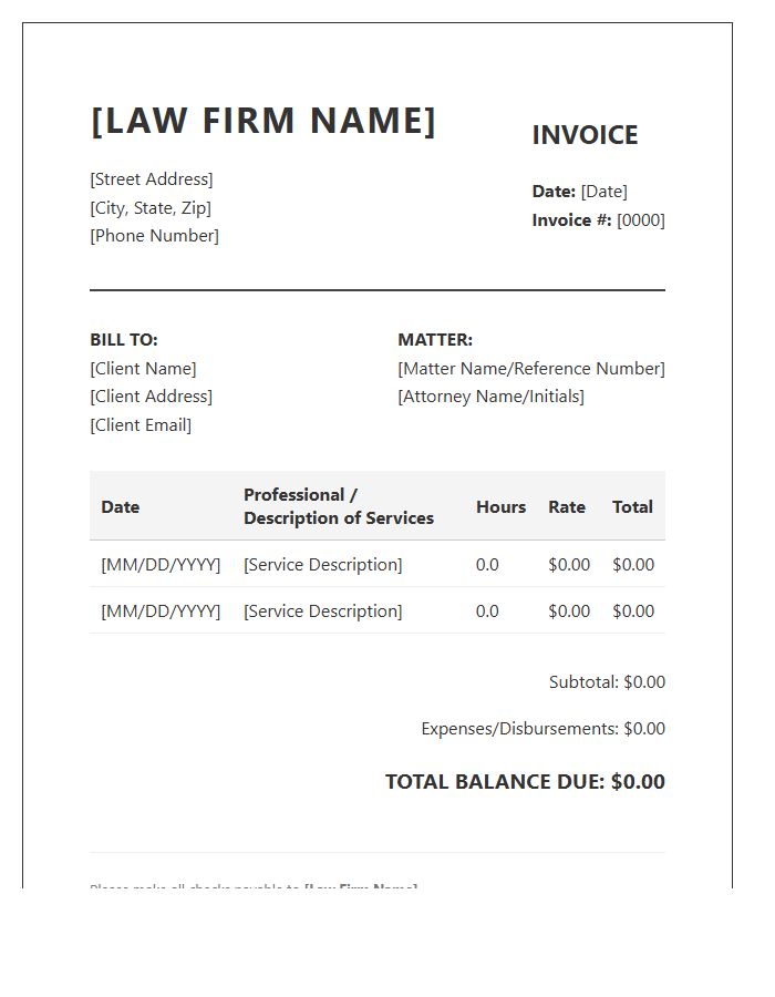 Law Firm Hourly Billing Statement Invoice Template
