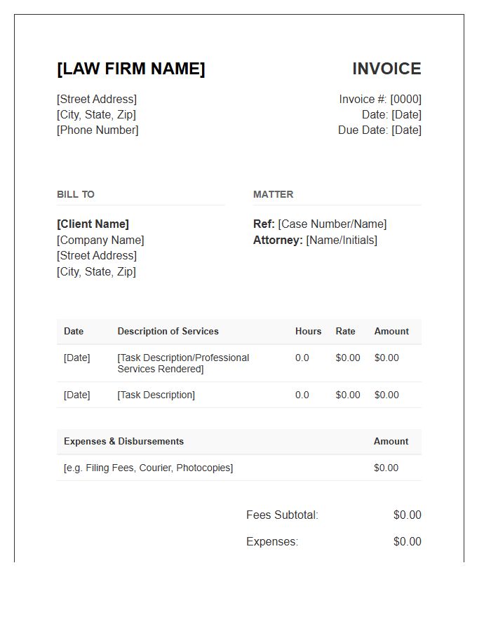 Lawyer Time Tracking Hourly Invoice Template