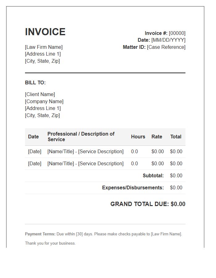 Legal Counsel Billable Hours Invoice Template