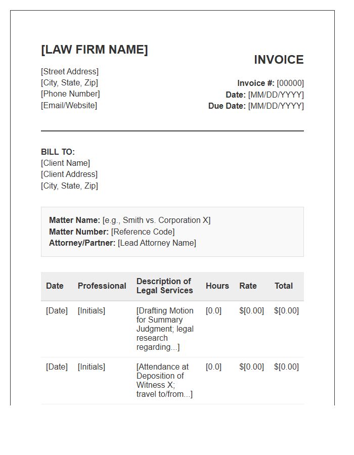 Litigation Attorney Hourly Service Invoice Template