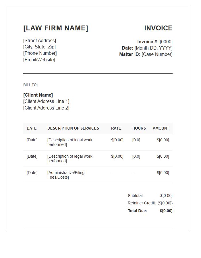 Private Practice Attorney Hourly Invoice Template