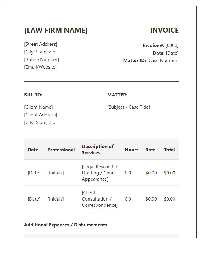 Professional Attorney Hourly Rate Invoice Template