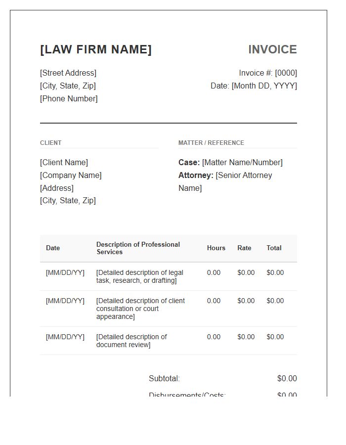 Senior Attorney Hourly Billing Invoice Template