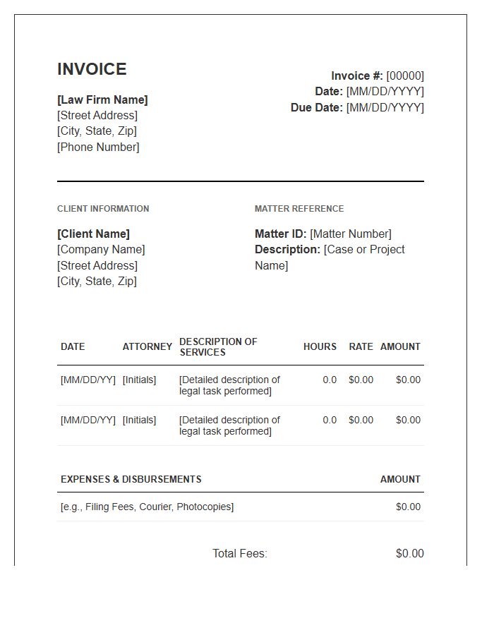 Standard Attorney Hourly Fee Invoice Template