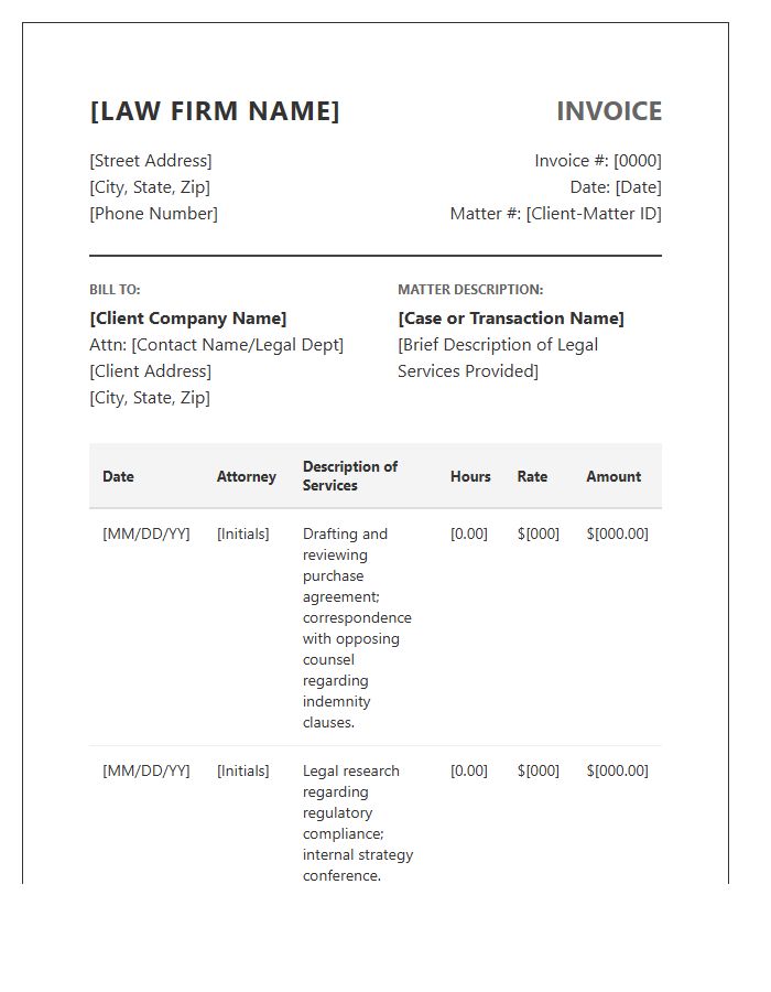 Corporate Attorney Billable Hours Invoice Template