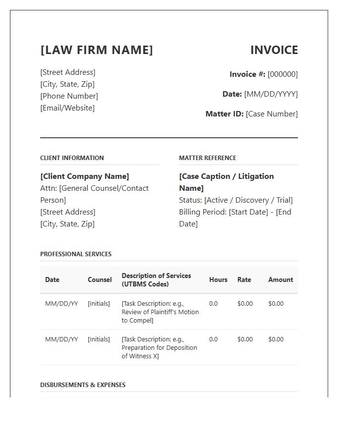 Corporate Litigation Counsel Invoice Template