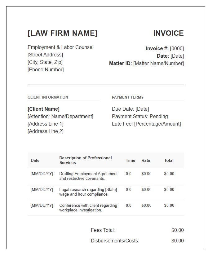Employment Law Counsel Invoice Template