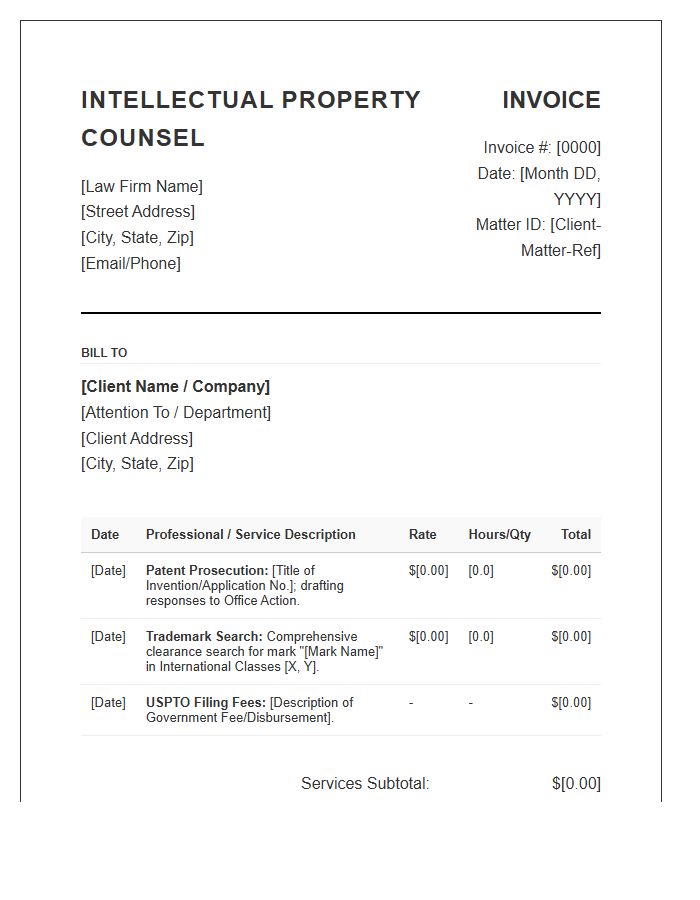 Intellectual Property Counsel Invoice Template