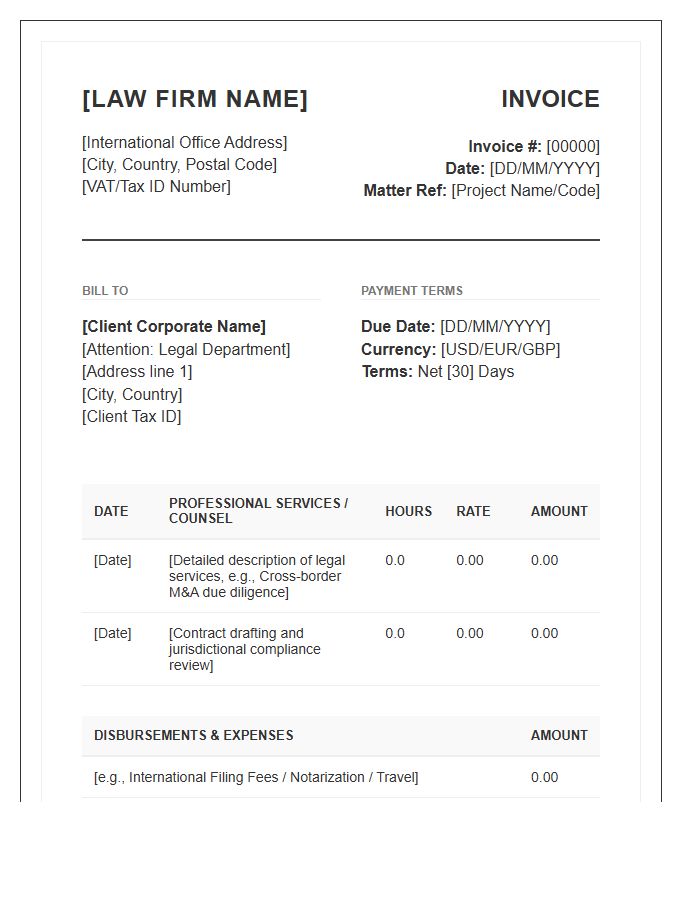 International Corporate Legal Counsel Invoice Template