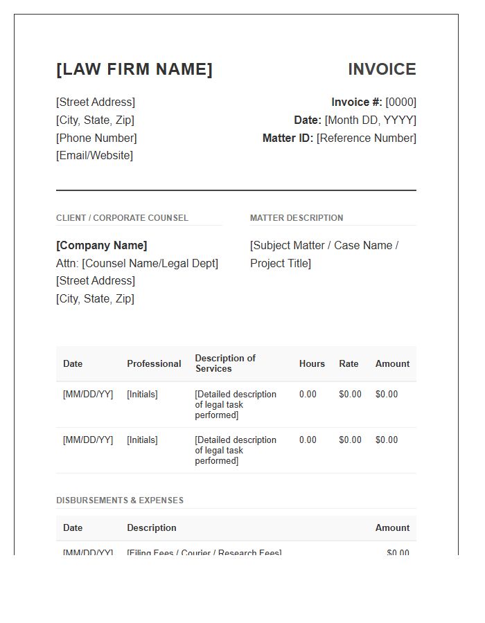 Law Firm Corporate Counsel Invoice Template