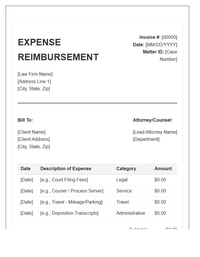 Legal Counsel Expense Reimbursement Invoice Template