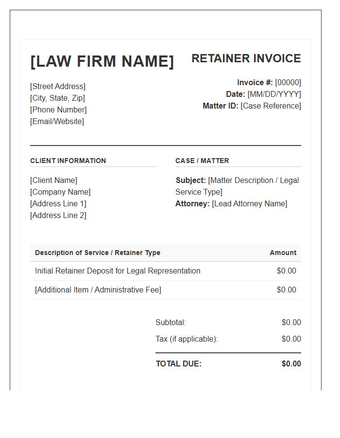 Legal Services Retainer Invoice Template