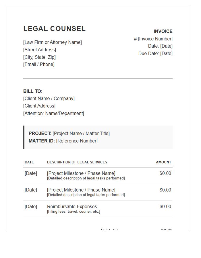Project Based Legal Counsel Invoice Template