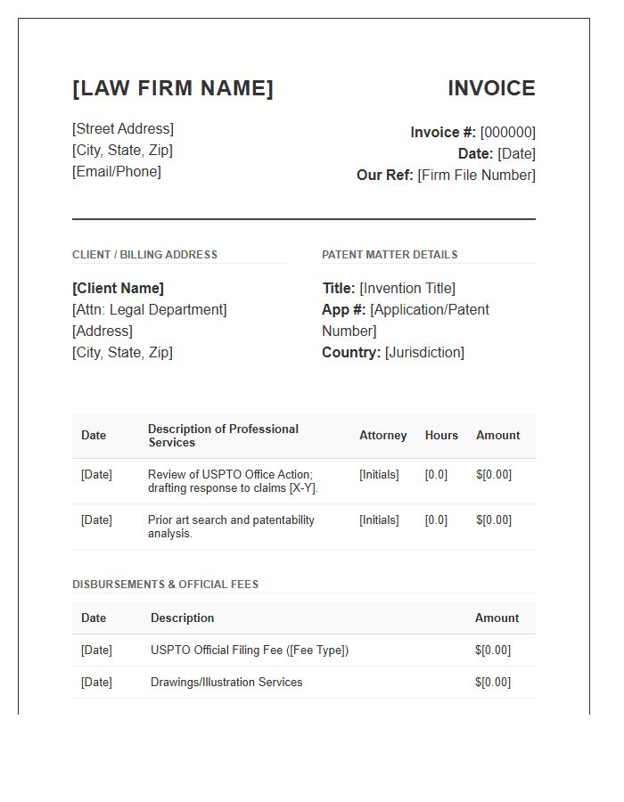 Corporate Patent Law Invoice Template