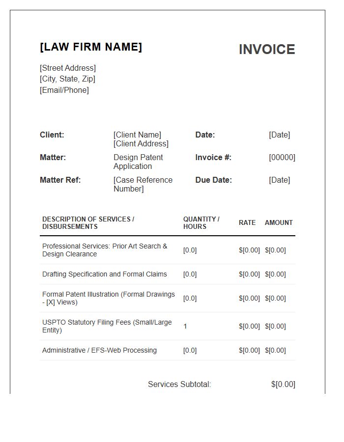 Design Patent Legal Invoice Template