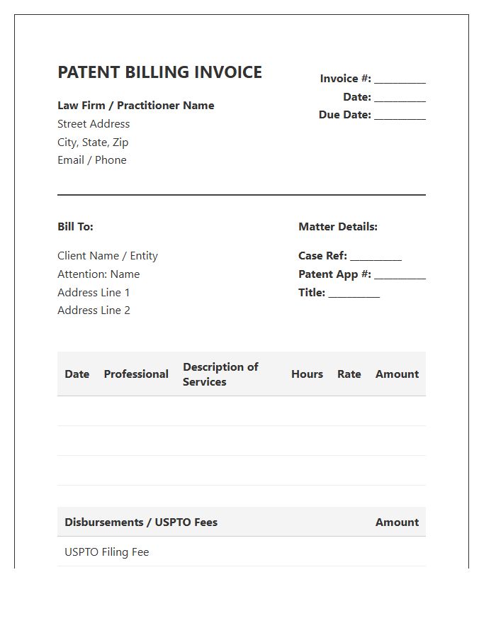 Hourly Patent Billing Invoice Template