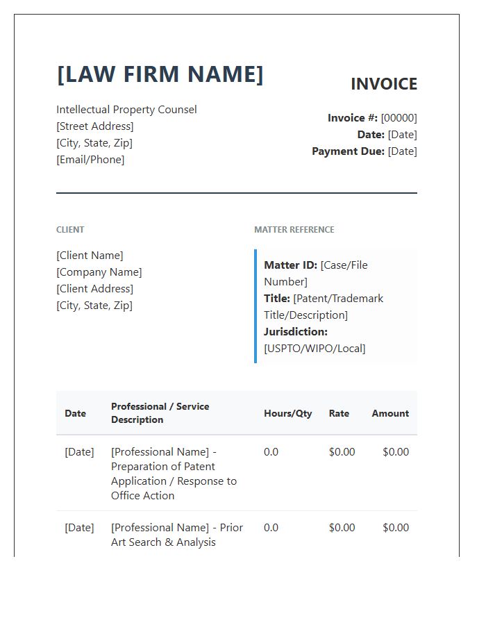 Intellectual Property Law Firm Invoice Template