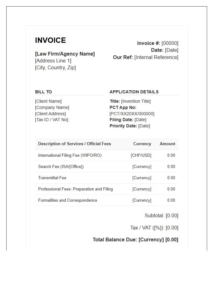 International Patent Application Invoice Template