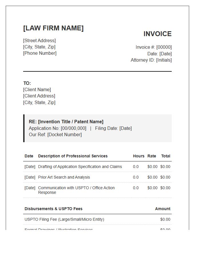 Patent Attorney Billing Invoice Template