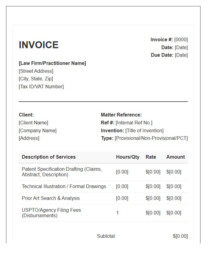 Patent Drafting Fee Invoice Template