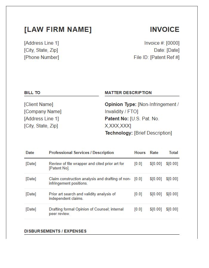 Patent Opinion Counsel Invoice Template